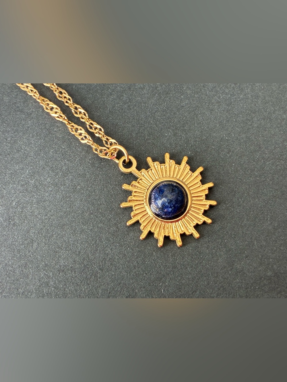 Gold Tone Sunburst Pendant Necklace 16”-18”